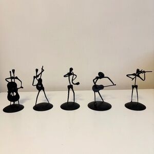 Set of 5 Vintage Spanish Abstract Wrought Iron Figural Musical Sculptures Black